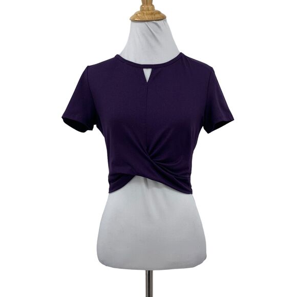 Zyia Active Twist Cropped Top Womens M Medium Purple Keyhole Short Sleeve Shirt - Picture 1 of 12
